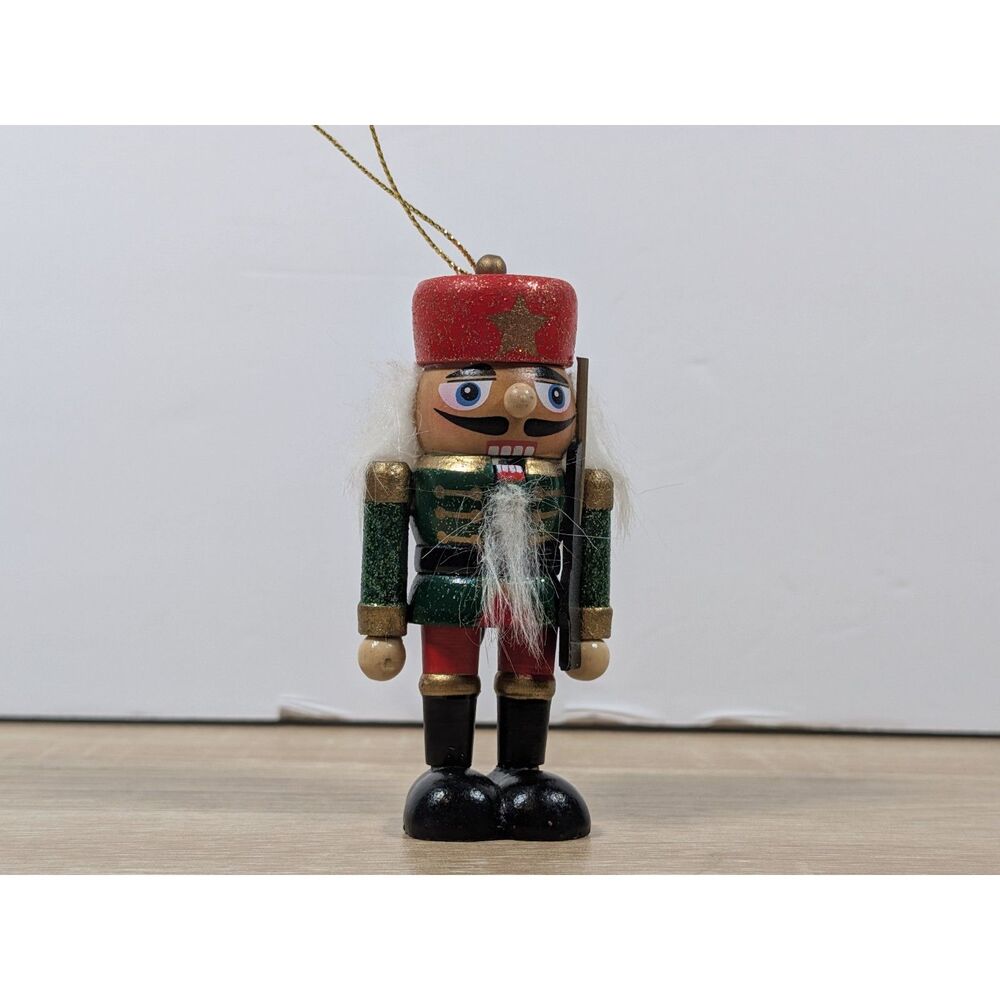 Wooden Nutcracker Soldier Ornament Red Green Glitter Christmas Decor